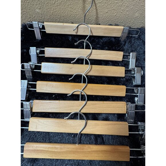 Vintage Wooden Pants Hangers With Metal Clips & Swivel Hooks Set Of 7 - Picture 2 of 5